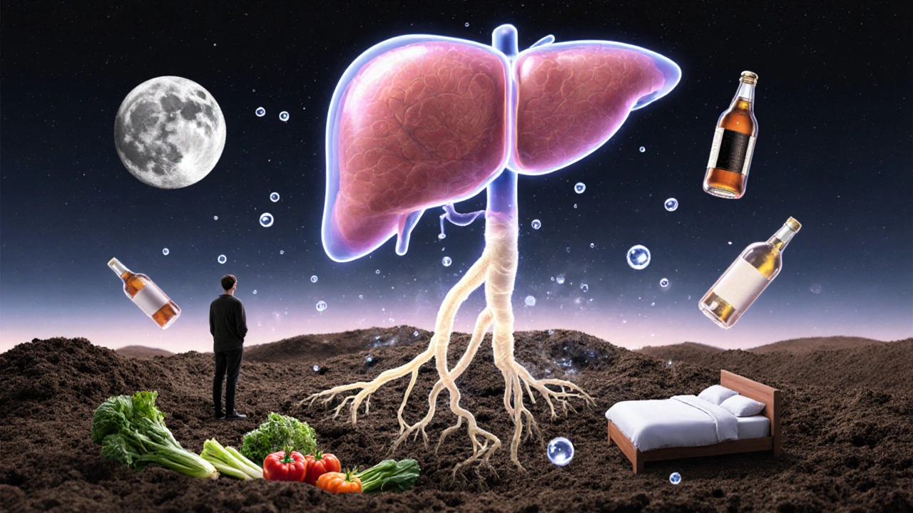 Člověk stojí vedle játry, která koření do zdravého životního stylu.