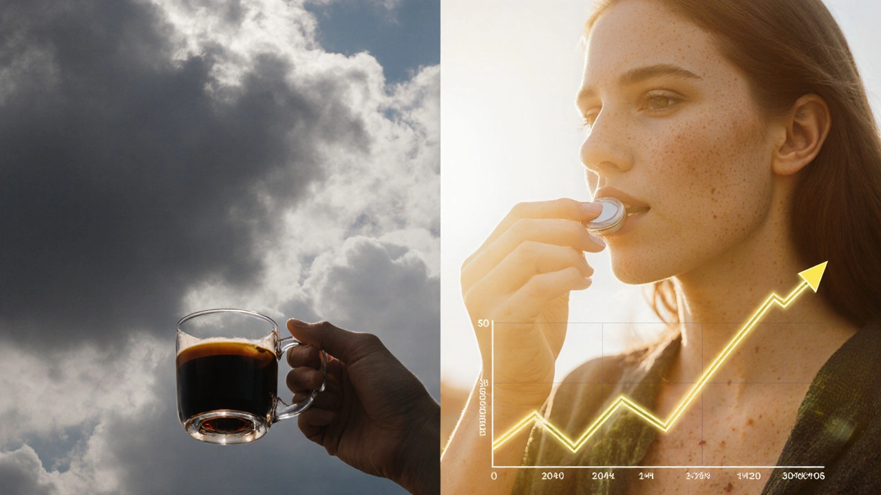 Dvě scény: špatné a dobré vstřebávání vitamínu D s kontrastním osvětlením.