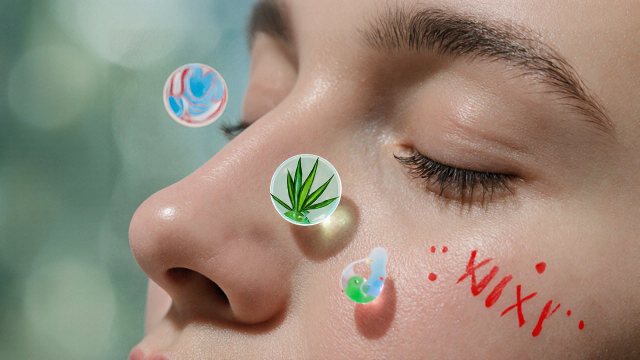 Tři přírodní látky – aloe vera, centella asiatica a allantoin – uklidňují červenou pokožku.