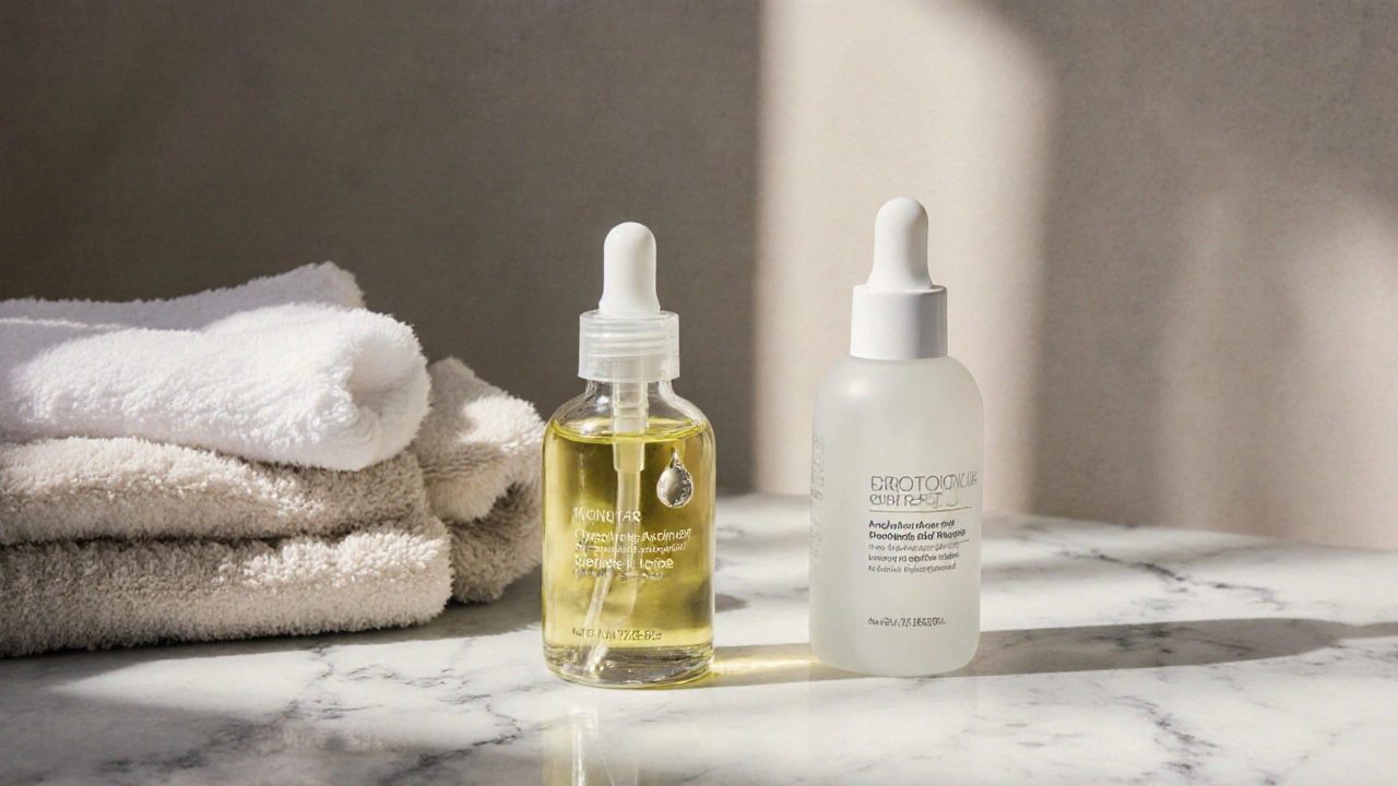 Tři základní kosmetické produkty pro čištění pleti na kamenité ploše.