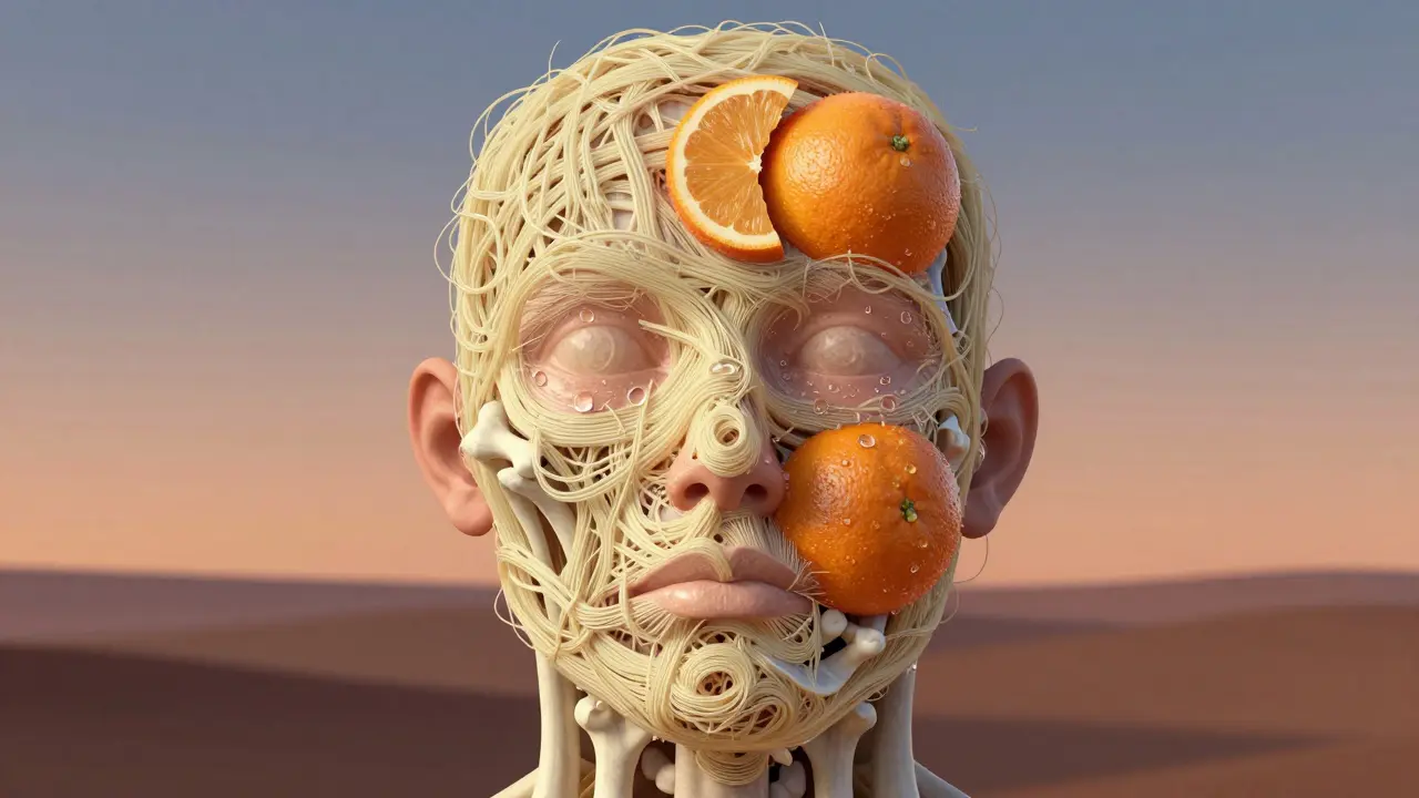 Abstraktní obličej složený z přirozených složek podporujících kůži.