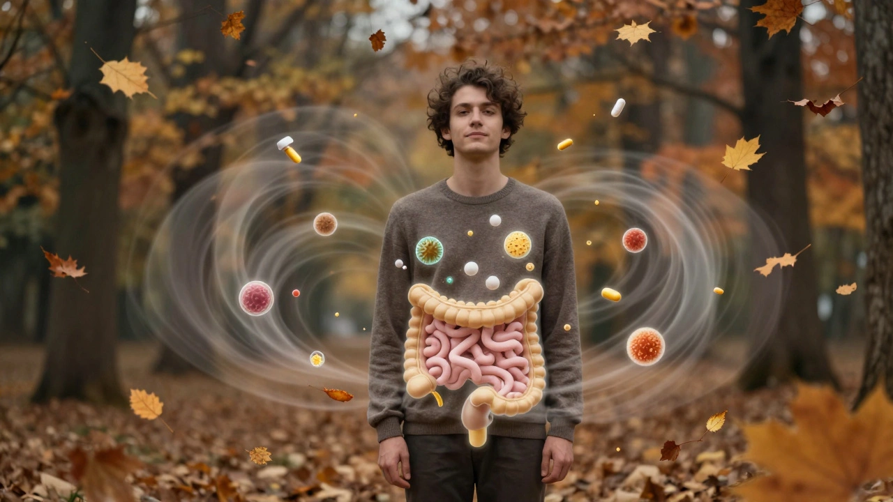 Symbolický obraz probiotik podporujících imunitu v podzimním období.