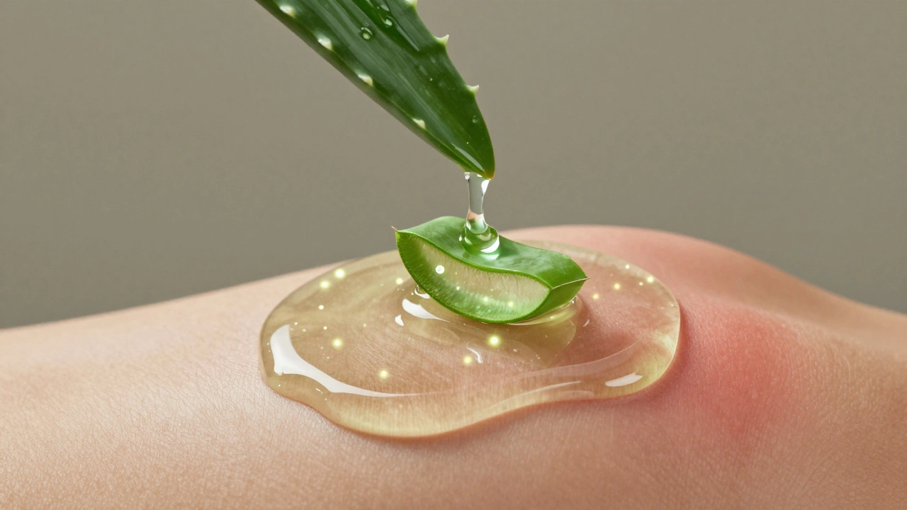 Umělecká reprezentace gelu aloe vera, který uklidňuje kůži a obnovuje její strukturu.