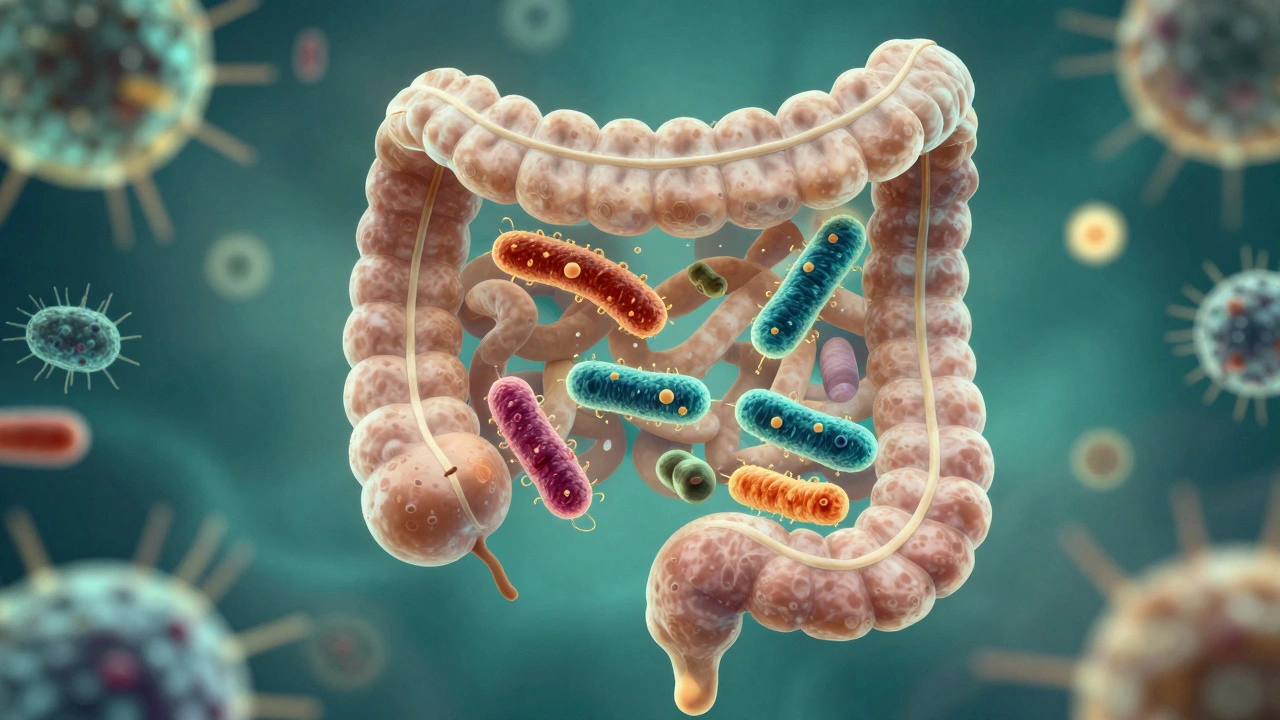 Vizualizace zdravého střevního mikrobiomu po antibiotikách.