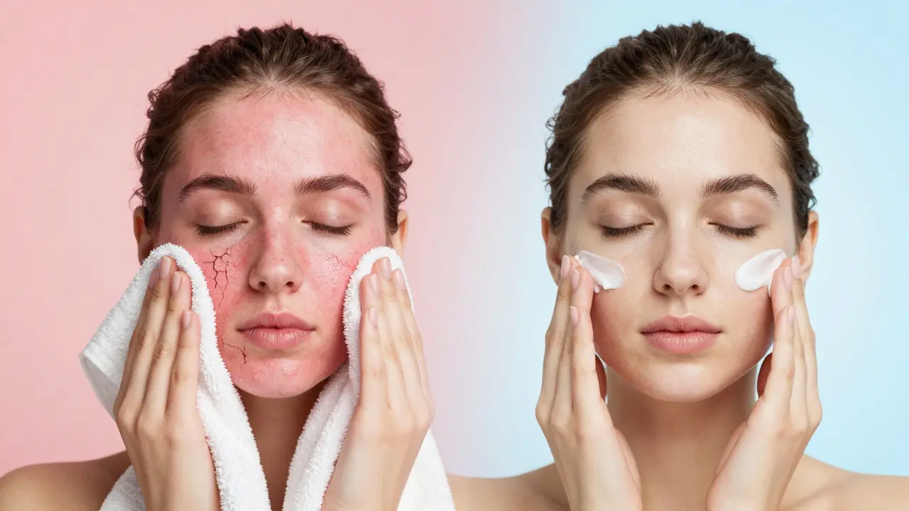 Dvě strany péče o pleť: škodlivá vs. jemná a zdravá.