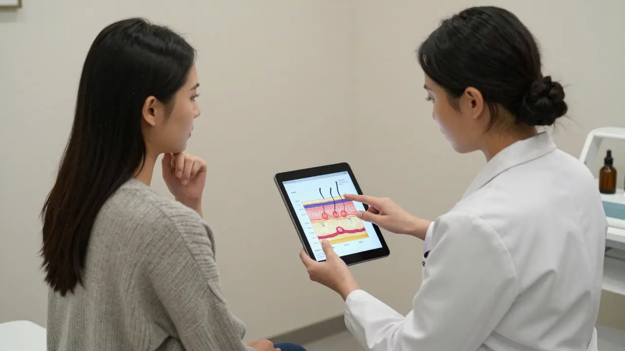 Kosmetička upozorňuje klientku, že některé procedury nejsou bezpečné, s důrazem na důvěru a etiku.