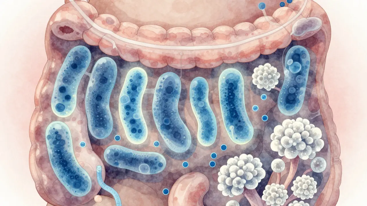 Vnitřní zobrazení rovnováhy bakterií Lactobacillus a kvasinek Candida v těle.