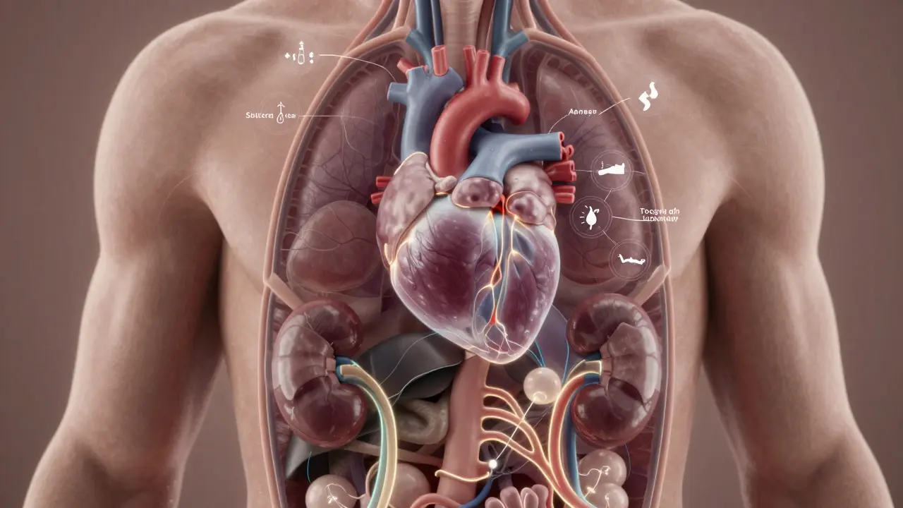 Vnitřní orgány a systémy těla propojené s kůží skrze světelné cesty.