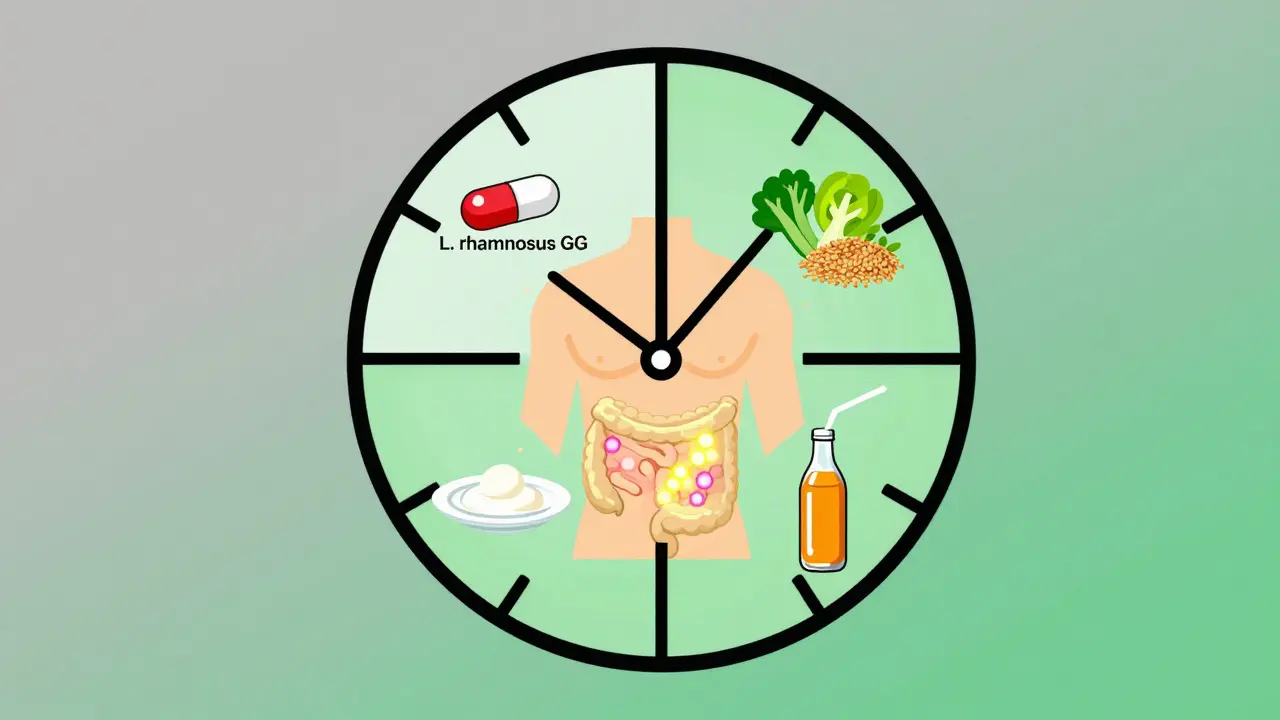 Časový plán obnovy střevní mikroflóry po antibiotikách: probiotikum, potraviny, cukr bez, kombucha.