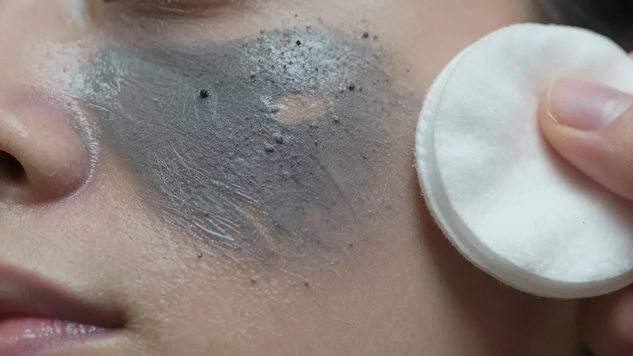 Částice znečištění na pokožce v makro záběru.