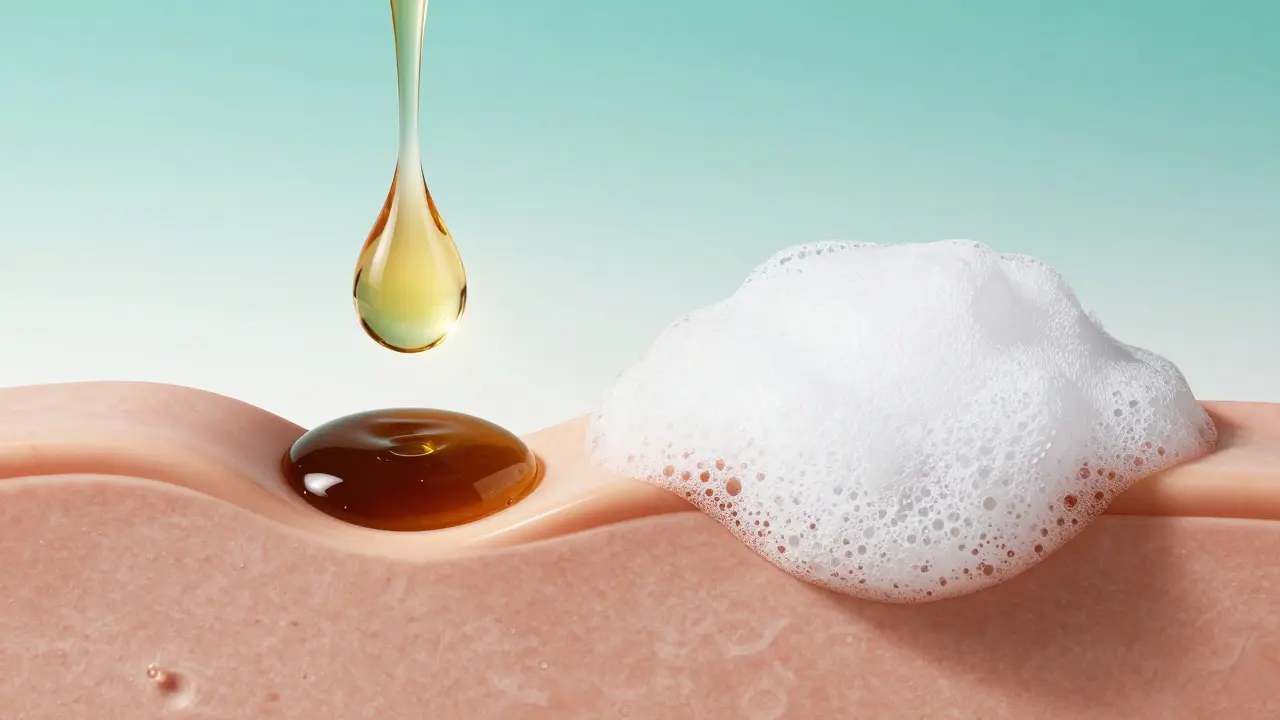 Konceptuální 3D vizualizace procesu dvojího čištění pórů.