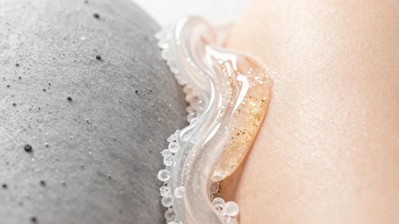 Konceptuální zobrazení přechodu od mdlé k zářivé a hladké pokožce po exfoliaci.