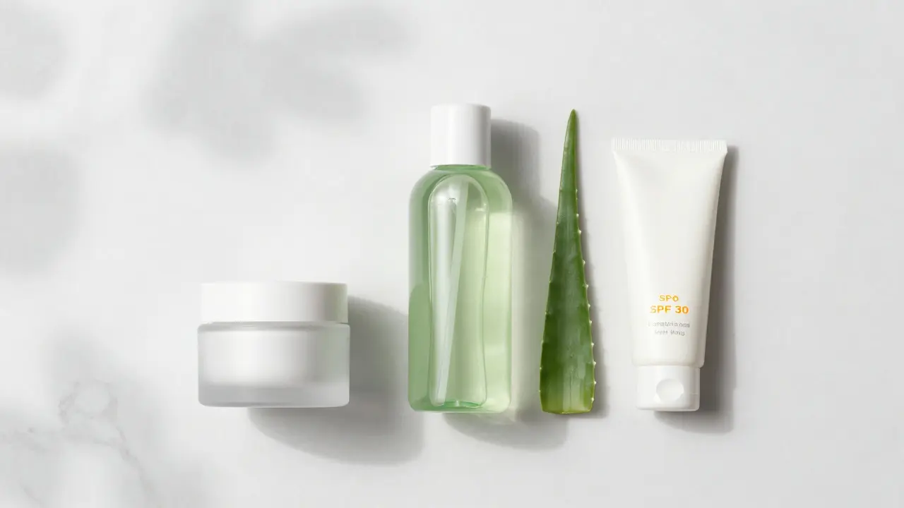 Kosmetika pro citlivou pleť: krém, aloe vera a zelený čaj