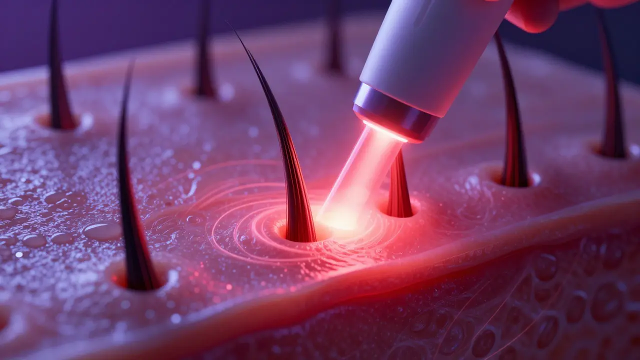 Laserový paprsek cílí na pigment ve vlasu