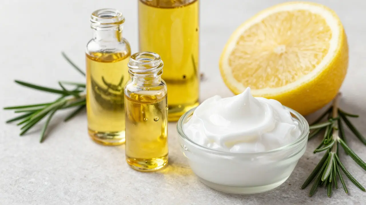 Přírodní ingredience jako olivový olej a citron pro péči o nehty