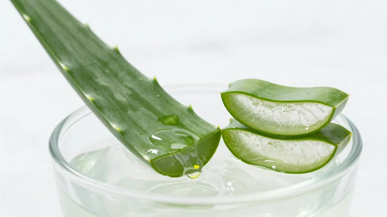 Čerstvý průhledný gel vyjmutý z listu aloe vera