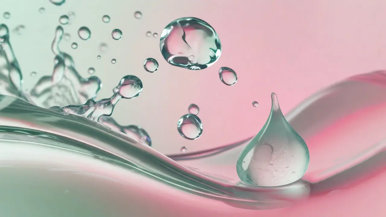 Kapky vody a gel symbolizující zklidnění pokožky po holení